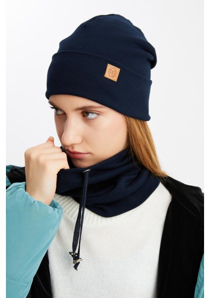 Lacivert 3'ü Bir Arada Balıkçı Style Bere +İpli Bere + Boyunluk Hafif Pamuklu Kışlık Set fiyatları