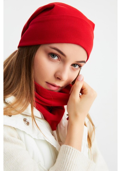 Kırmızı 3'ü Bir Arada Balıkçı Style Bere +İpli Bere + Boyunluk Hafif Pamuklu Kışlık Set fırsatları