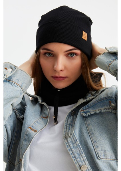 Siyah Kadın Balıkçı Style Pamuklu Kaşkorse Terletmez Ultra Hafif Yumuşak Bere Boyunluk Takım fiyatları