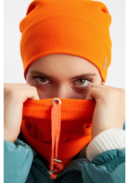 Turuncu Kadın Pamuklu Kaşkorse Terletmez Ultra Hafif ve Yumuşak Bere Boyunluk Takım fırsatları