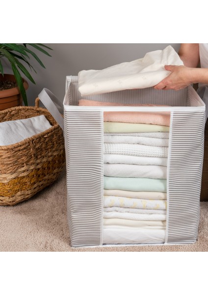 2 Adet Pencereli Çizgi Desen Baskılı Yastık Pike Battaniye Düzenleyici Hurç Seti 45x30x50 cm fiyatları