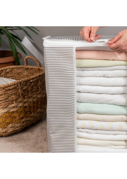 2 Adet Pencereli Çizgi Desen Baskılı Yastık Pike Battaniye Düzenleyici Hurç Seti 45x30x50 cm fırsatları