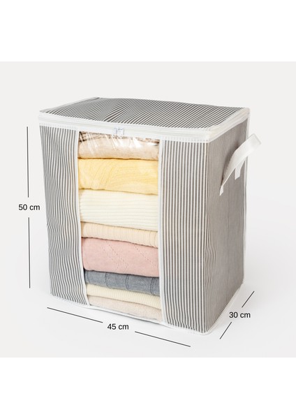 2 Adet Pencereli Çizgi Desen Baskılı Yastık Pike Battaniye Düzenleyici Hurç Seti 45x30x50 cm indirimleri