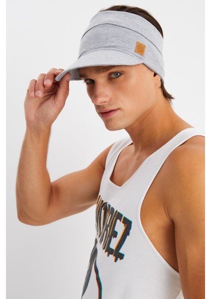 Açık Gri Erkek Uv Koruyuculu Pamuklu Penye Tenis Golf Stil Vizör Şapka Siperlik-Terletmez