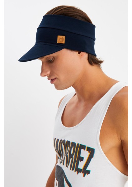 Lacivert Erkek Uv Koruyuculu Pamuklu Penye Tenis Golf Stil Vizör Şapka Siperlik-Terletmez