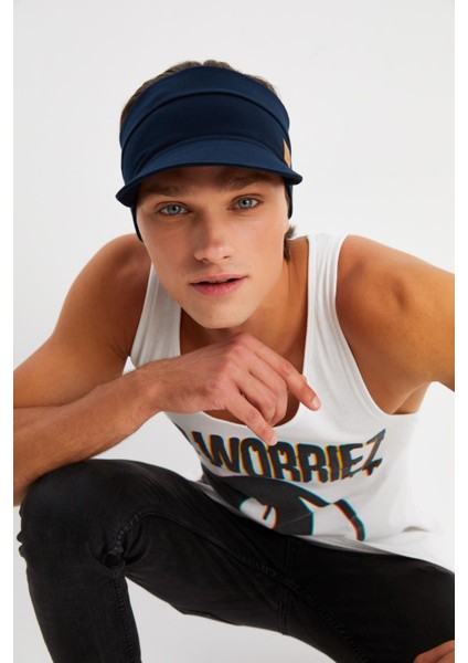 Lacivert Erkek Uv Koruyuculu Pamuklu Penye Tenis Golf Stil Vizör Şapka Siperlik-Terletmez fırsatları