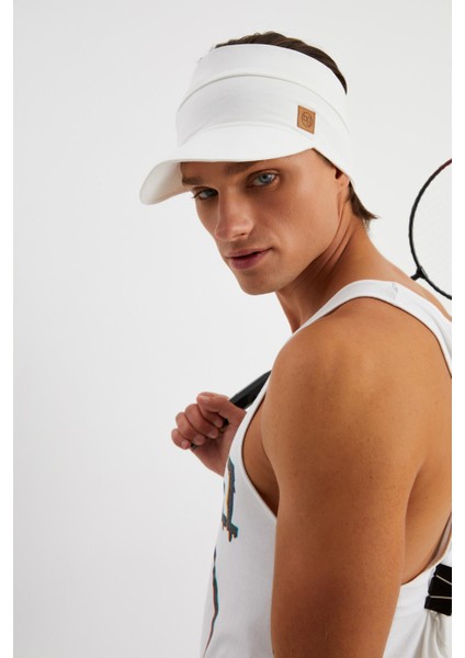 Beyaz Erkek Uv Koruyuculu Pamuklu Penye Tenis Golf Stil Vizör Şapka Siperlik-Terletmez