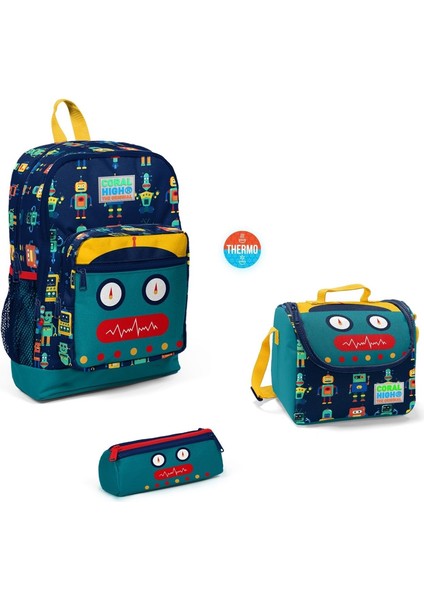 Coral High Kids Lacivert Çivit Robot Desenli 3’Lü Okul Çanta Seti 23472