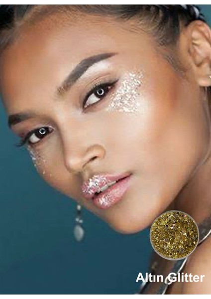 Jel Form Makyaj Simleri Glitter Işıltılı Yüz Makyajı Altın