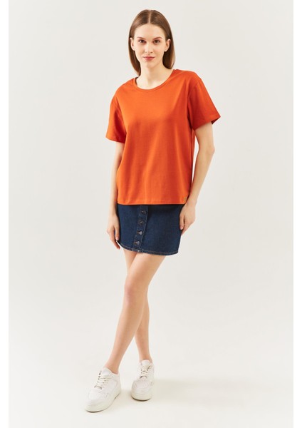 Kiremit Oversize Rahat %100 Pamuklu Penye Bisiklet Yaka Kısa Kol Basic T-Shirt modelleri