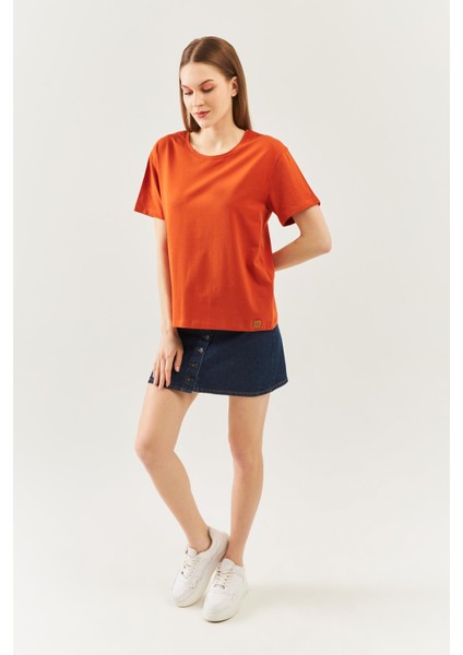 Kiremit Oversize Rahat %100 Pamuklu Penye Bisiklet Yaka Kısa Kol Basic T-Shirt fırsatları