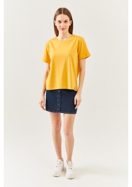 Hardal Oversize Rahat Pamuklu Penye Bisiklet Yaka Kısa Kol Basic T-Shirt fırsatları