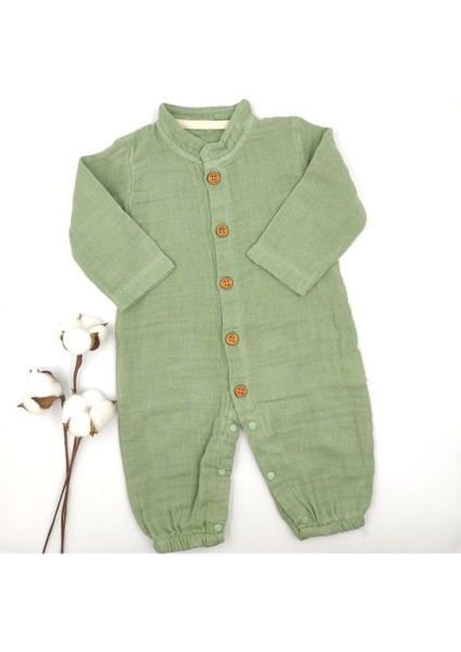Haki Yeşil Bebek Müslin Tulum Cotton