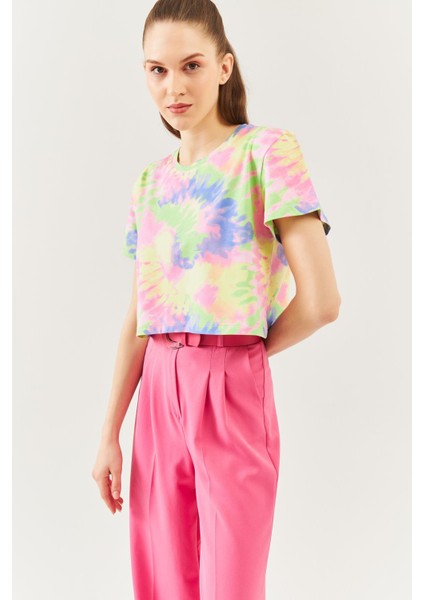 Batik Gökkuşağı Oversize Rahat %100 Pamuklu Penye Bisiklet Yaka Kısa Kol Basic Crop T-Shirt modelleri