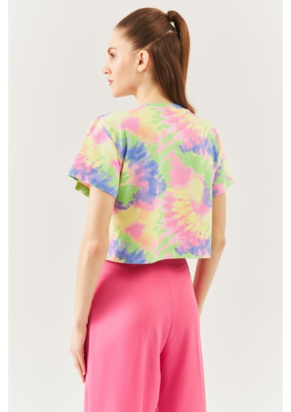 Batik Gökkuşağı Oversize Rahat %100 Pamuklu Penye Bisiklet Yaka Kısa Kol Basic Crop T-Shirt indirimleri