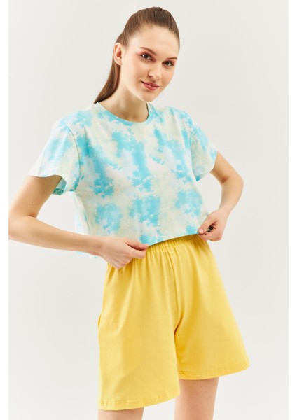 Batik Doğa Oversize Rahat %100 Pamuklu Penye Bisiklet Yaka Kısa Kol Basic Crop T-Shirt