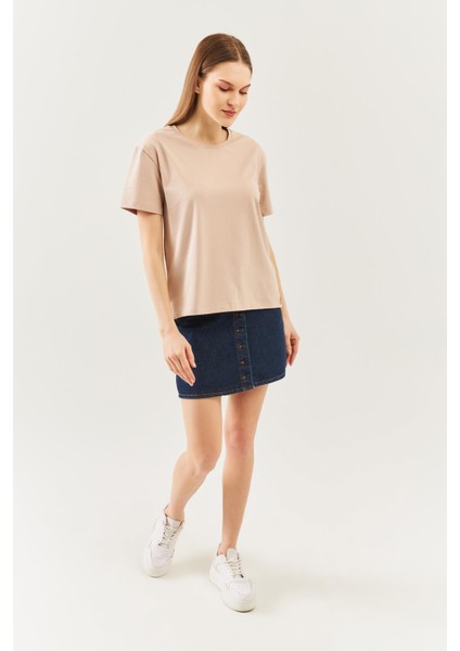 Açık Kahve Oversize Rahat %100 Pamuklu Penye Bisiklet Yaka Kısa Kol Basic T-Shirt modelleri