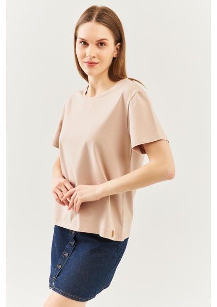 Açık Kahve Oversize Rahat %100 Pamuklu Penye Bisiklet Yaka Kısa Kol Basic T-Shirt fırsatları