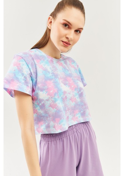 Batik Aqua Oversize Rahat %100 Pamuklu Penye Bisiklet Yaka Kısa Kol Basic Crop T-Shirt fiyatları