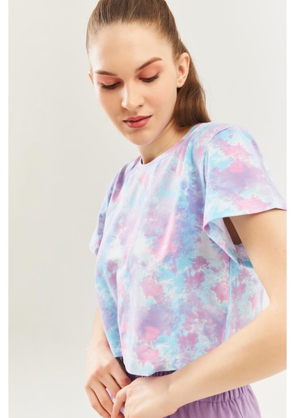 Batik Aqua Oversize Rahat %100 Pamuklu Penye Bisiklet Yaka Kısa Kol Basic Crop T-Shirt modelleri