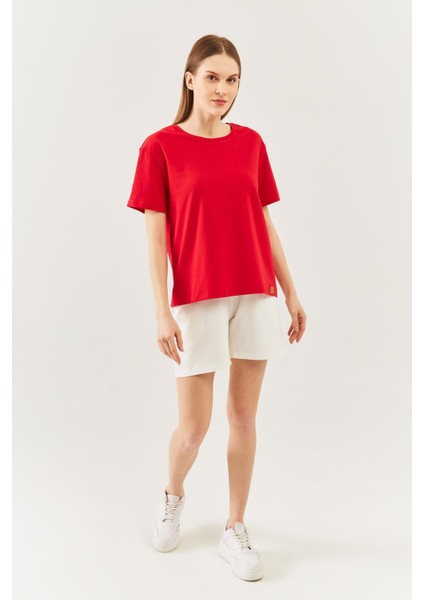 Kırmızı Oversize Rahat Pamuklu Penye Bisiklet Yaka Kısa Kol Basic T-Shirt fırsatları