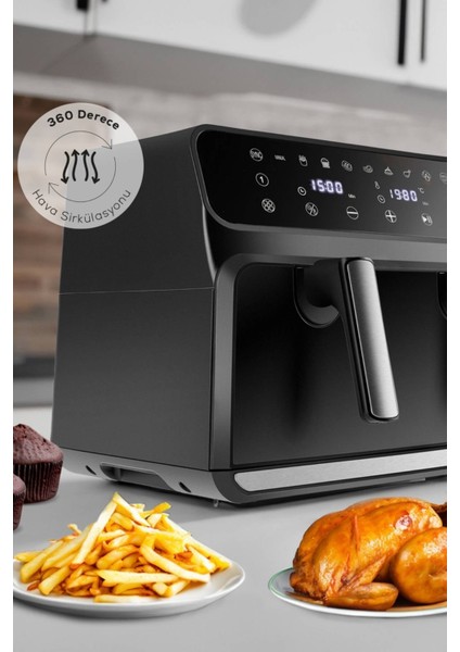 Multifry Xxxl 9 Litre Dijital Tek Hazneli Seperatörlü Cam Pencereli Airfryer