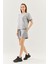 Gri Oversize Rahat Pamuklu Penye Bisiklet Yaka Kısa Kol Basic T-Shirt 3