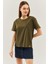 Haki Oversize Rahat Pamuklu Penye Bisiklet Yaka Kısa Kol Basic T-Shirt 1
