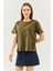 Haki Oversize Rahat Pamuklu Penye Bisiklet Yaka Kısa Kol Basic T-Shirt 2