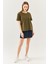 Haki Oversize Rahat Pamuklu Penye Bisiklet Yaka Kısa Kol Basic T-Shirt 3
