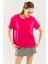 Fuşya Oversize Rahat %100 Pamuklu Penye Bisiklet Yaka Kısa Kol Basic T-Shirt 1