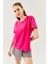 Fuşya Oversize Rahat %100 Pamuklu Penye Bisiklet Yaka Kısa Kol Basic T-Shirt 2