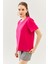 Fuşya Oversize Rahat %100 Pamuklu Penye Bisiklet Yaka Kısa Kol Basic T-Shirt 4