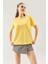 Sarı Oversize Rahat %100 Pamuklu Penye Bisiklet Yaka Kısa Kol Basic T-Shirt 1