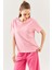 Pembe Oversize Rahat %100 Pamuklu Penye Bisiklet Yaka Kısa Kol Basic T-Shirt 1