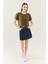 Haki Oversize Rahat %100 Pamuklu Penye Bisiklet Yaka Kısa Kol Basic Crop T-Shirt 3