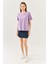 Lila Oversize Rahat Pamuklu Penye Bisiklet Yaka Kısa Kol Basic T-Shirt 3