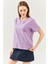 Lila Oversize Rahat Pamuklu Penye Bisiklet Yaka Kısa Kol Basic T-Shirt 4