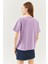 Lila Oversize Rahat Pamuklu Penye Bisiklet Yaka Kısa Kol Basic T-Shirt 5