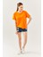 Turuncu Oversize Rahat Pamuklu Penye Bisiklet Yaka Kısa Kol Basic T-Shirt 3
