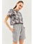 Batik Gri Oversize Rahat %100 Pamuklu Penye Bisiklet Yaka Kısa Kol Basic Crop T-Shirt 1