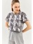 Batik Gri Oversize Rahat %100 Pamuklu Penye Bisiklet Yaka Kısa Kol Basic Crop T-Shirt 2