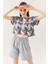 Batik Gri Oversize Rahat %100 Pamuklu Penye Bisiklet Yaka Kısa Kol Basic Crop T-Shirt 3