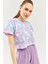 Batik Aqua Oversize Rahat %100 Pamuklu Penye Bisiklet Yaka Kısa Kol Basic Crop T-Shirt 2