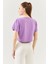 Lila Oversize Rahat %100 Pamuklu Penye Bisiklet Yaka Kısa Kol Basic Crop T-Shirt 5