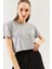 Gri Oversize Rahat %100 Pamuklu Penye Bisiklet Yaka Kısa Kol Basic Crop T-Shirt 1