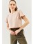 Açık Kahve Oversize Rahat %100 Pamuklu Penye Bisiklet Yaka Kısa Kol Basic Crop T-Shirt 2