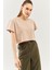 Açık Kahve Oversize Rahat %100 Pamuklu Penye Bisiklet Yaka Kısa Kol Basic Crop T-Shirt 3