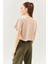 Açık Kahve Oversize Rahat %100 Pamuklu Penye Bisiklet Yaka Kısa Kol Basic Crop T-Shirt 5