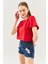 Kırmızı Oversize Rahat %100 Pamuklu Penye Bisiklet Yaka Kısa Kol Basic Crop T-Shirt 3